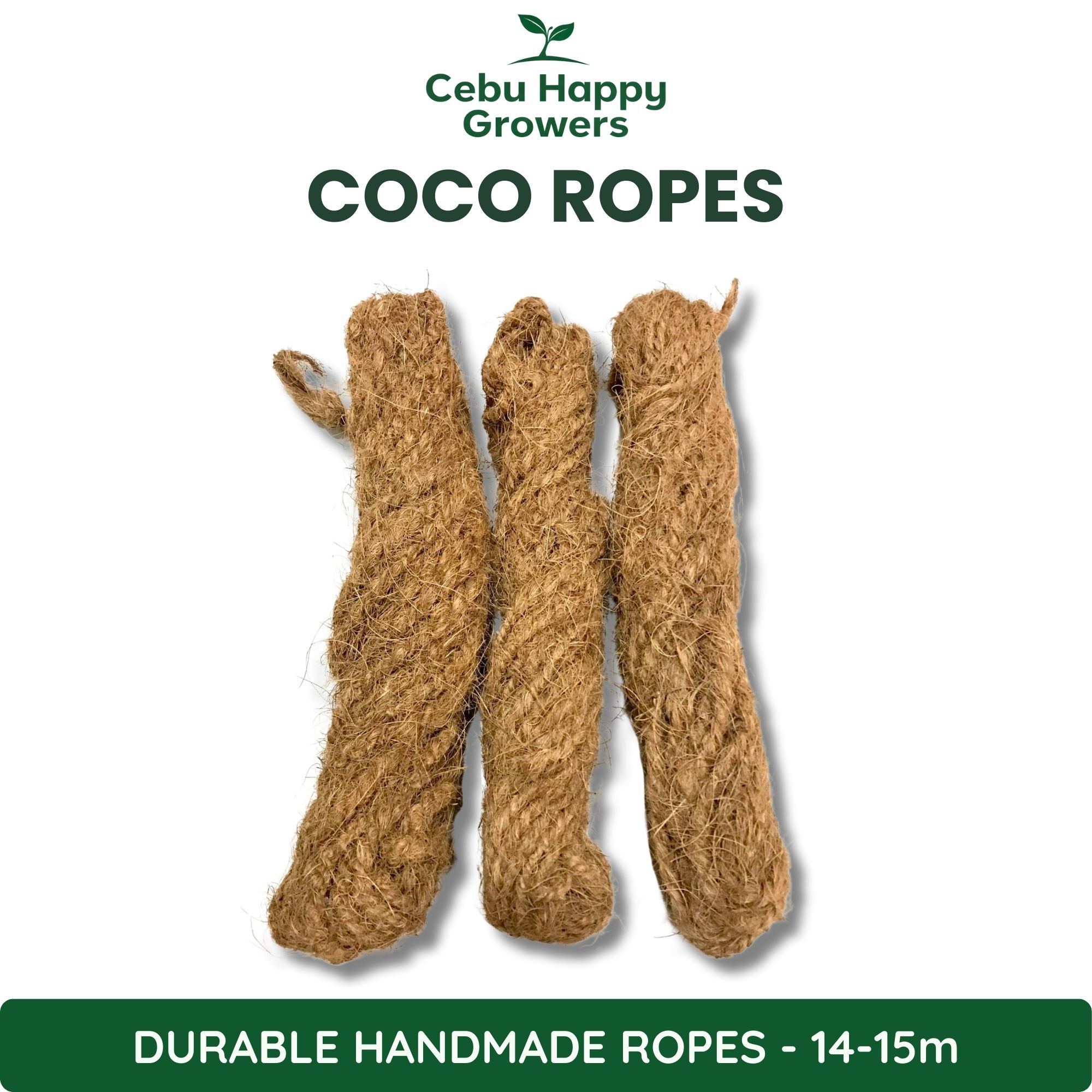 Handmade coco rope made from natural coconut coir fiber for hanging pots, coco poles, and plant support.
