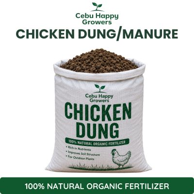 Chicken dung organic soil amendment in sack for vegetables, fruit-bearing plants, and outdoor gardens.