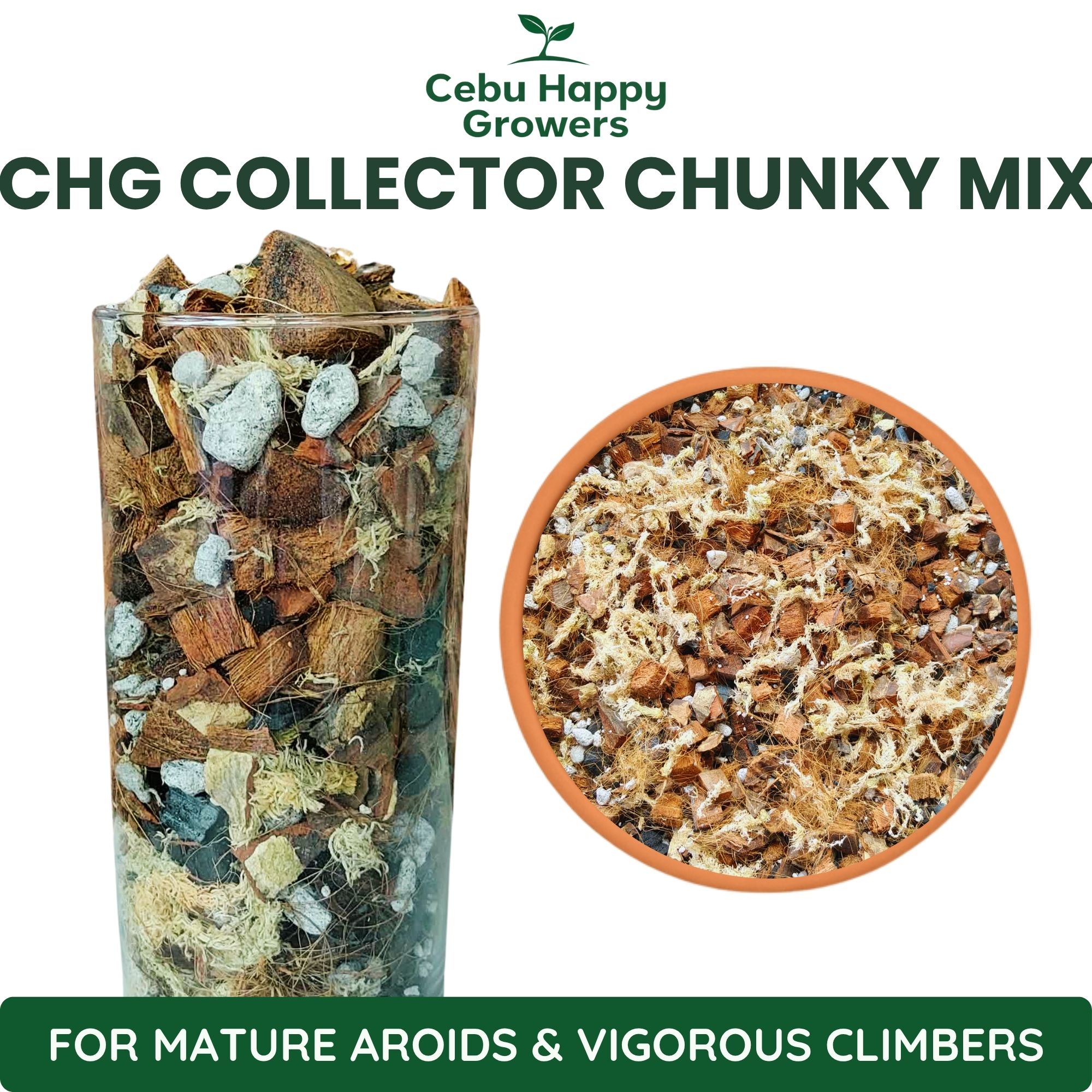 CHG Collector Chunky Mix premium chunky substrate for mature Monsteras, Philodendrons, Anthuriums, and vigorous climbing aroids.